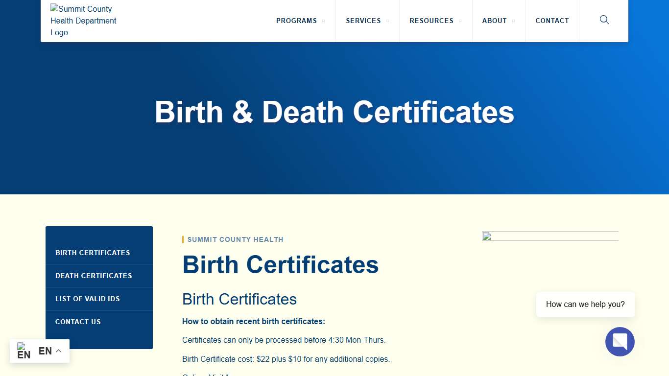 Birth & Death Certificates - Summit County Health Department